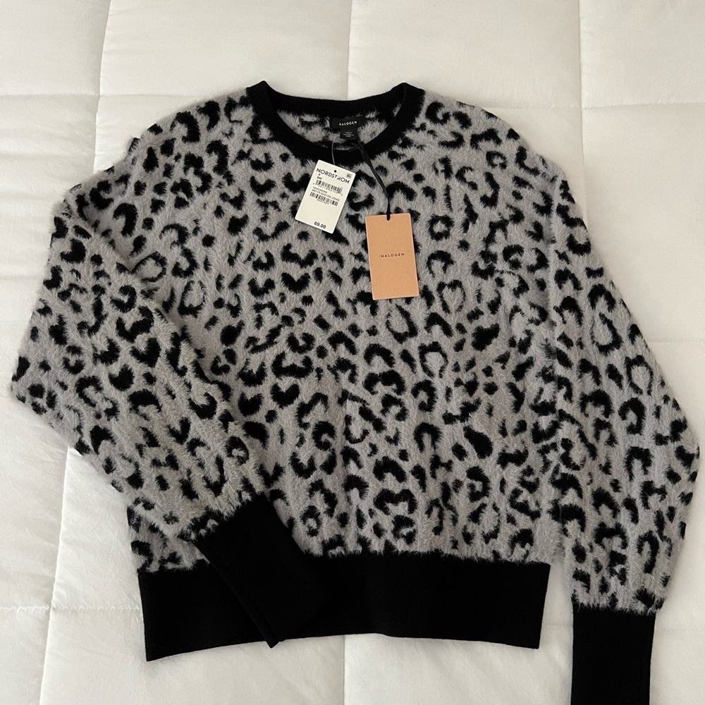 Halogen Leopard Print Sweater - Black and Gray